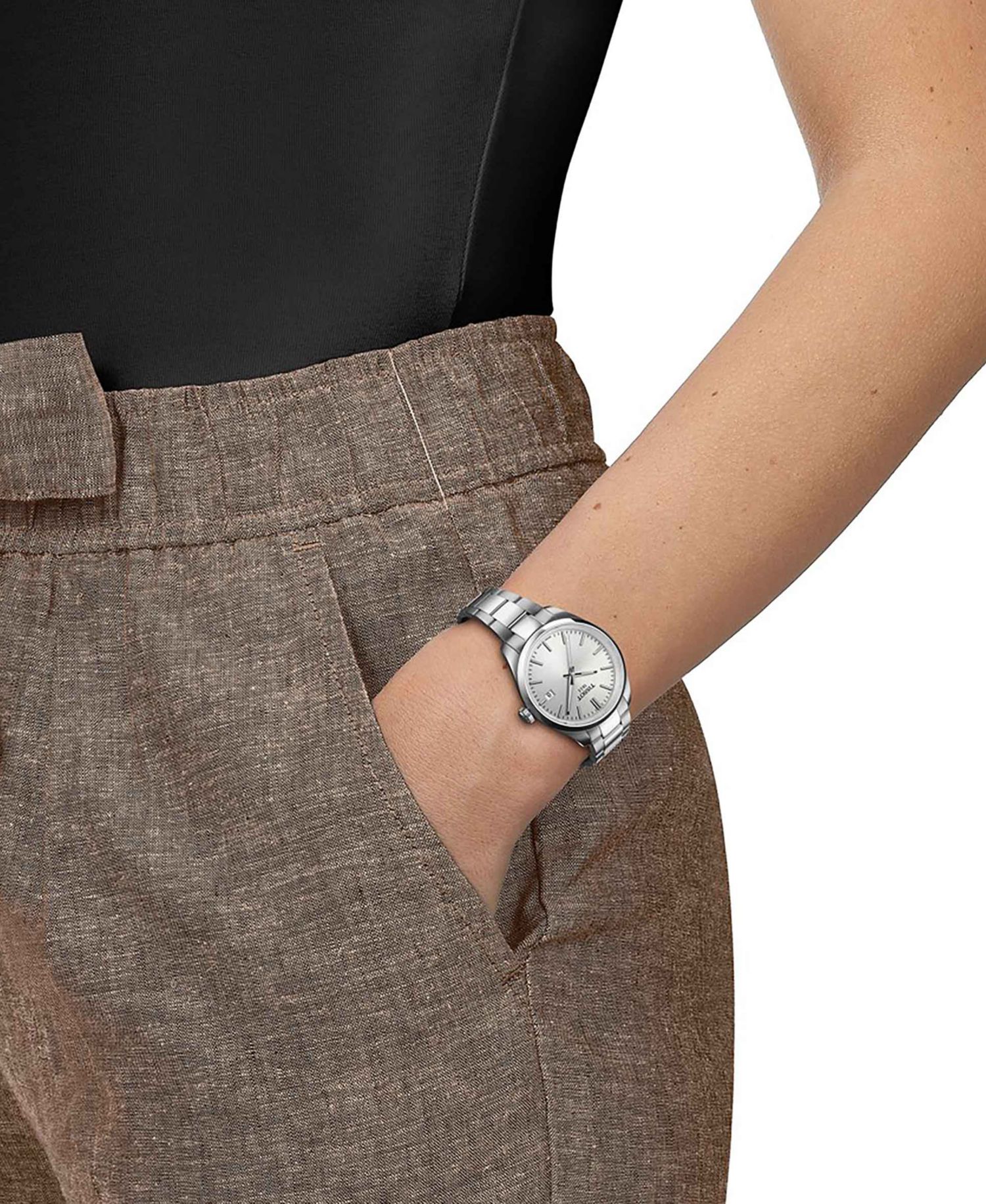 Unisex Swiss PR 100 Stainless Steel Bracelet Watch 34mm