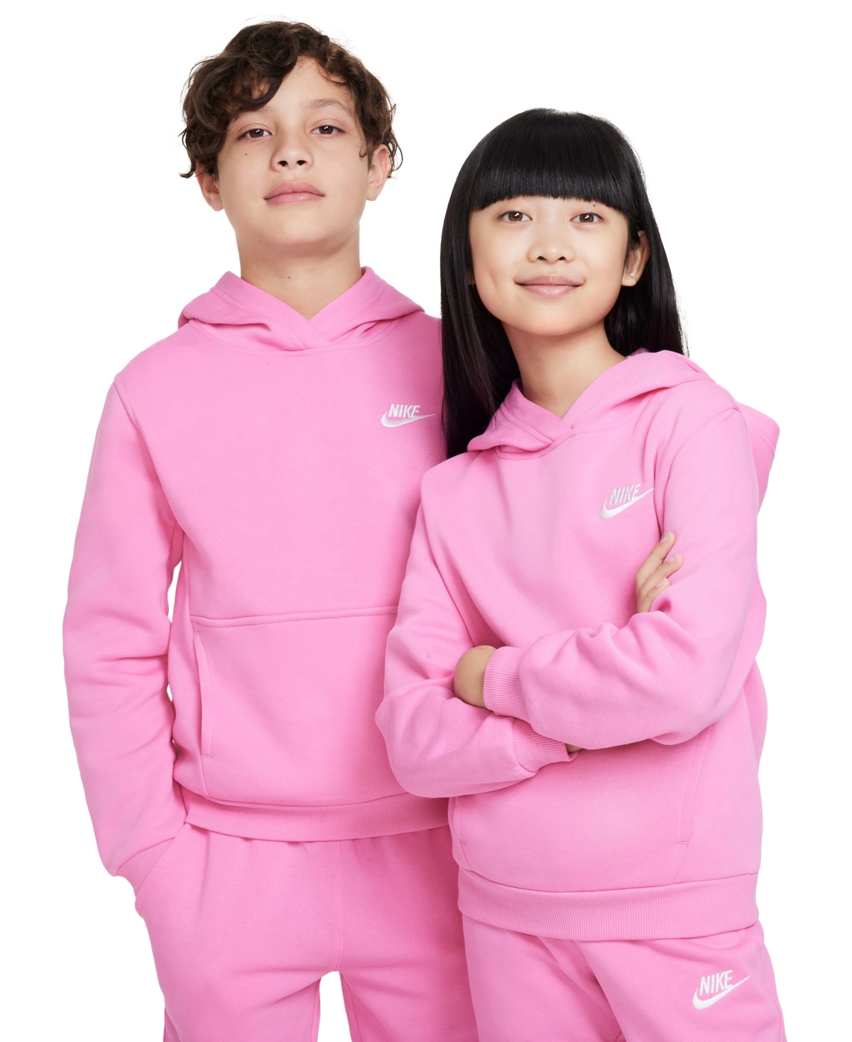 Shop Nike Sportswear Big Kids Club Fleece Pullover Hoodie In Plypnk,whi