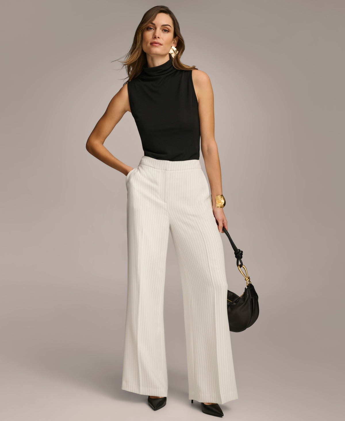 Shop Donna Karan Women's Pinstripe Wide-leg Pants In Cream,black