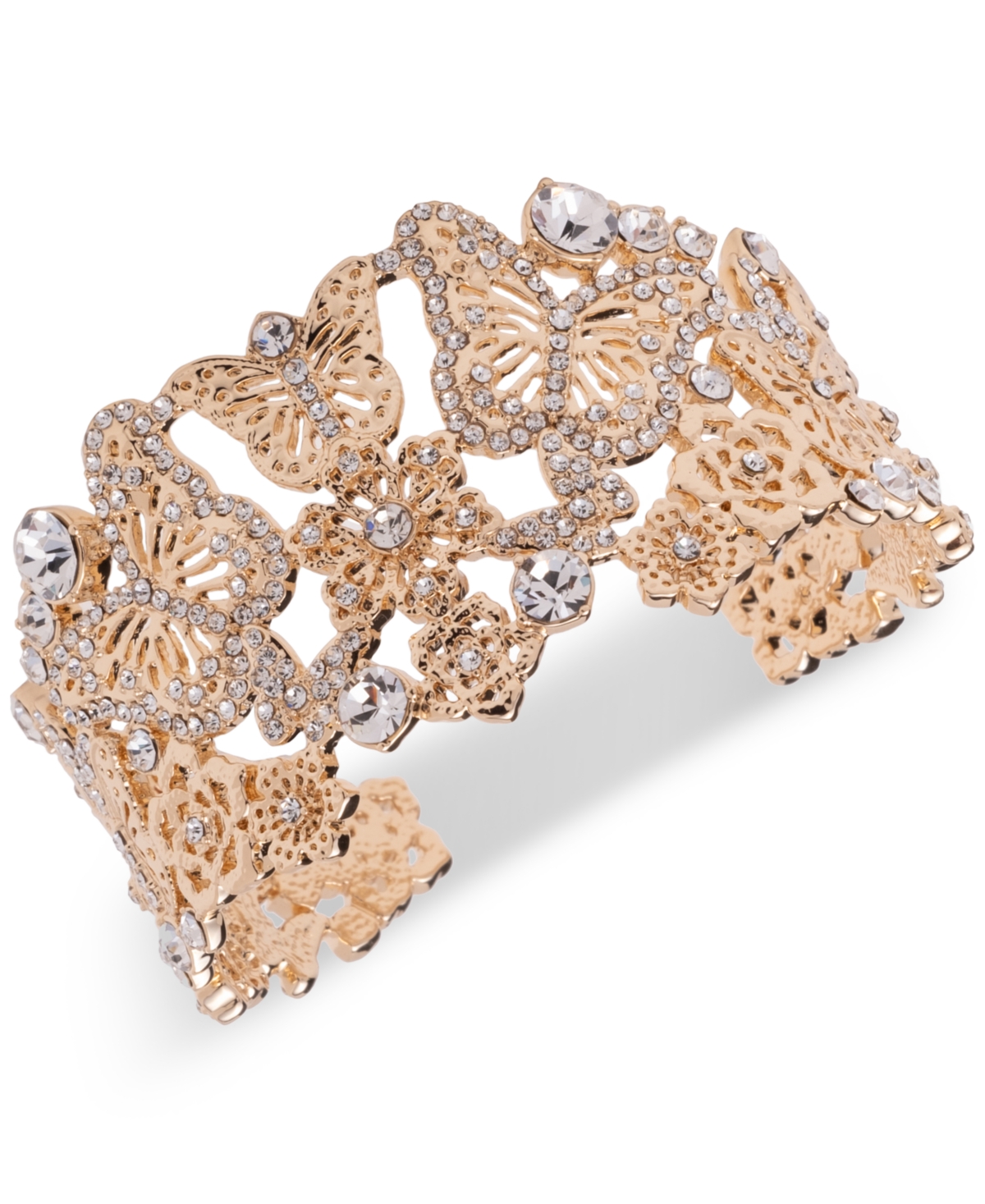 Shop Marchesa Gold-tone Crystal Butterfly & Flower Cuff Bracelet In Crystal Wh