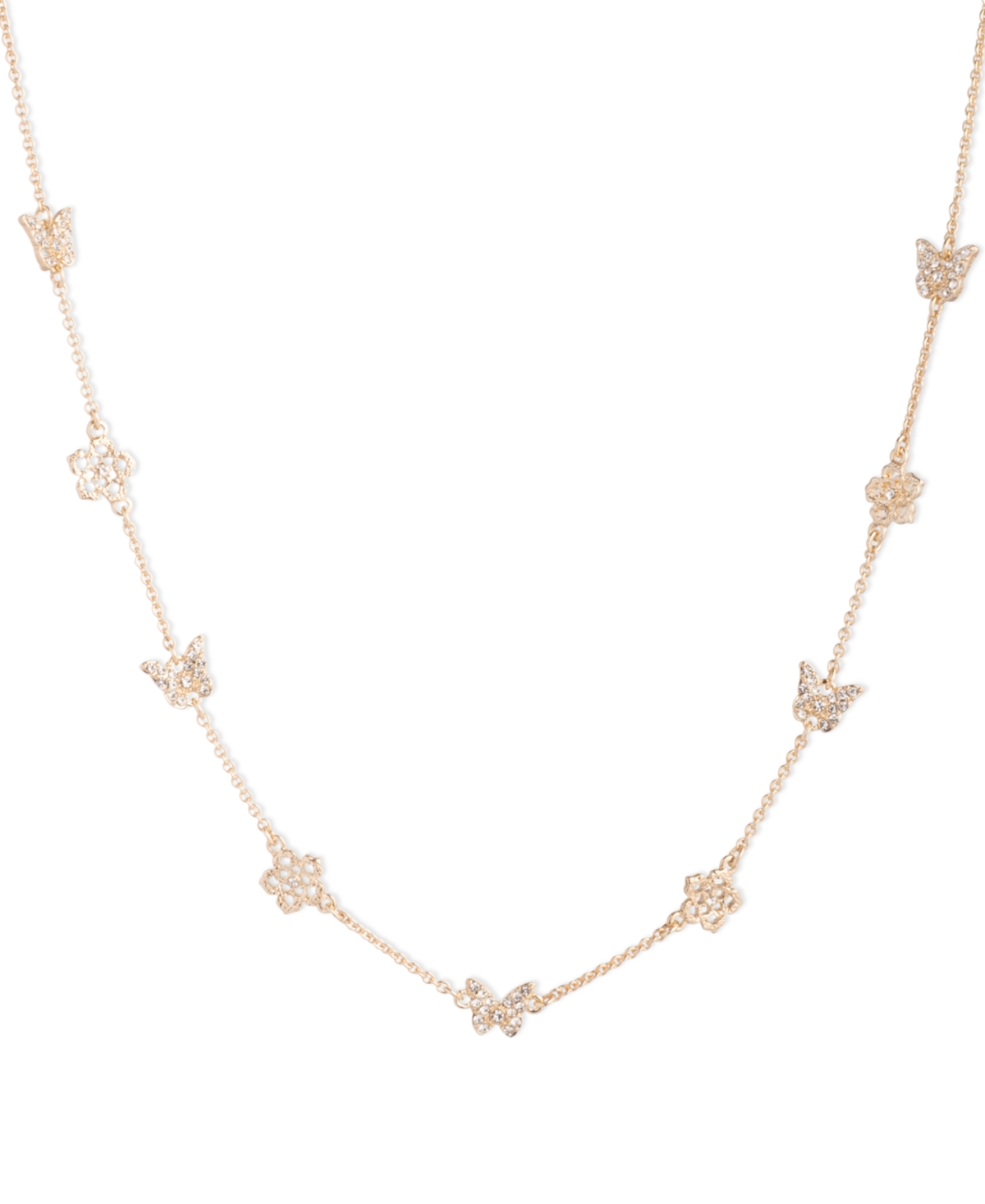 Shop Marchesa Gold-tone Crystal Butterfly & Flower Collar Necklace, 16" + 3" Extender In Crystal Wh