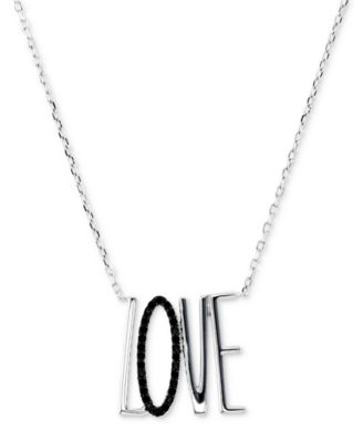 Macy's - Black Spinel LOVE Pendant Necklace (1/5 ct. t.w.) in Sterling Silver, 16" + 2" extender