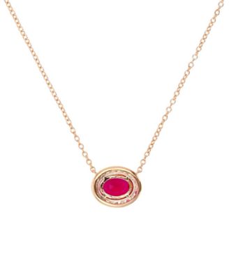 Lab-Grown Ruby (1-7/8 ct. t.w.) & Lab-Grown Pink Sapphire (1/10 ct. t.w.) Oval Halo 18" Pendant Necklace in 14k Rose Gold-Plated Sterling Silver