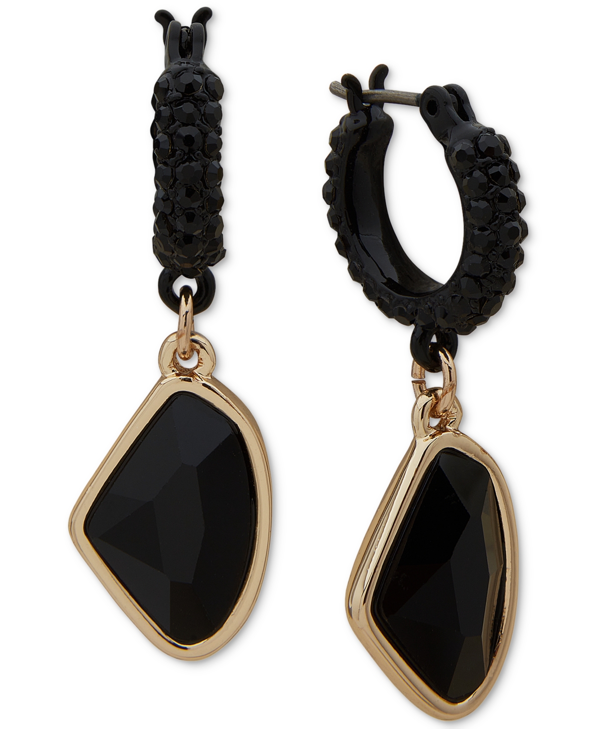 Shop Dkny Organically-shaped Crystal Charm Pave Hoop Earrings In Black
