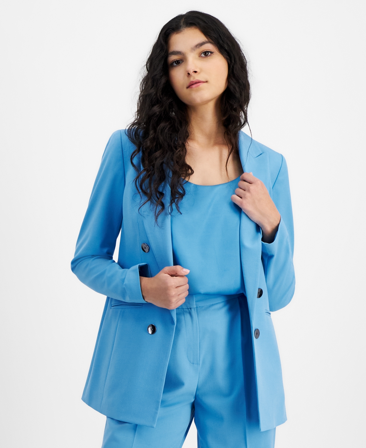 Bar Iii Women's Faux Double-breasted Boyfriend Jacket, Created For Macy's In Azure Blue