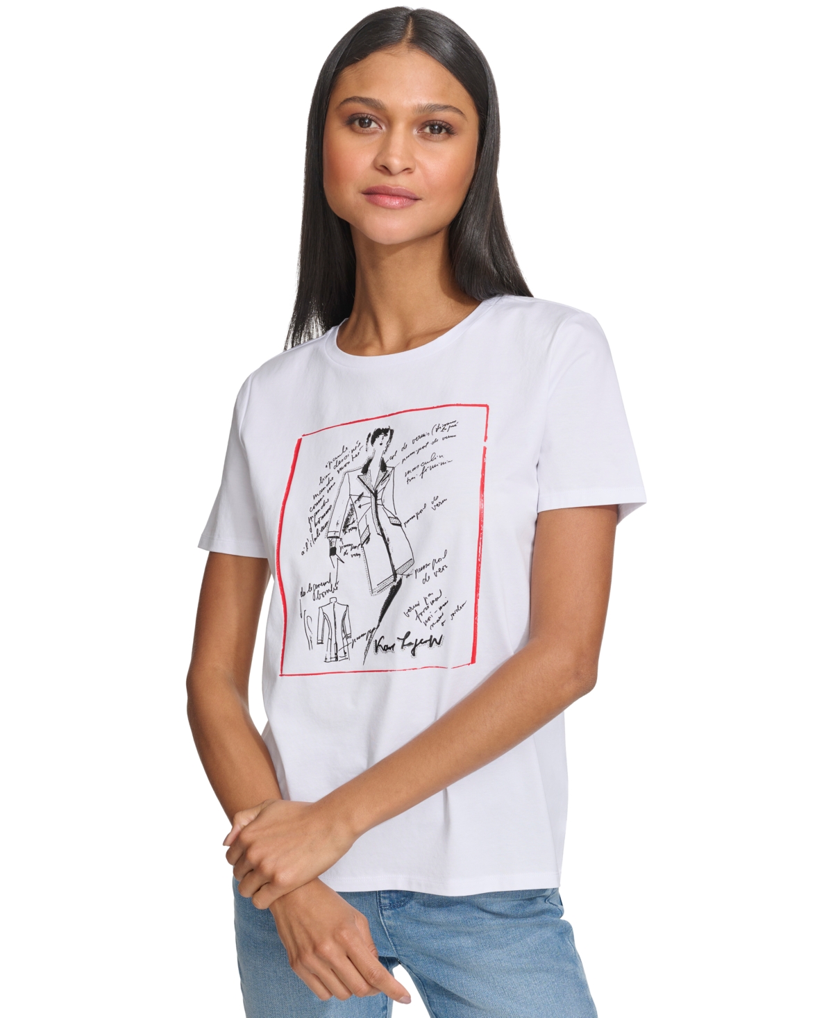 Shop Karl Lagerfeld Women's Fashion Sketch Girl Graphic T-shirt In White