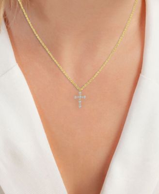 Cubic Zirconia Small Cross 18 Pendant Necklace in 10k Gold