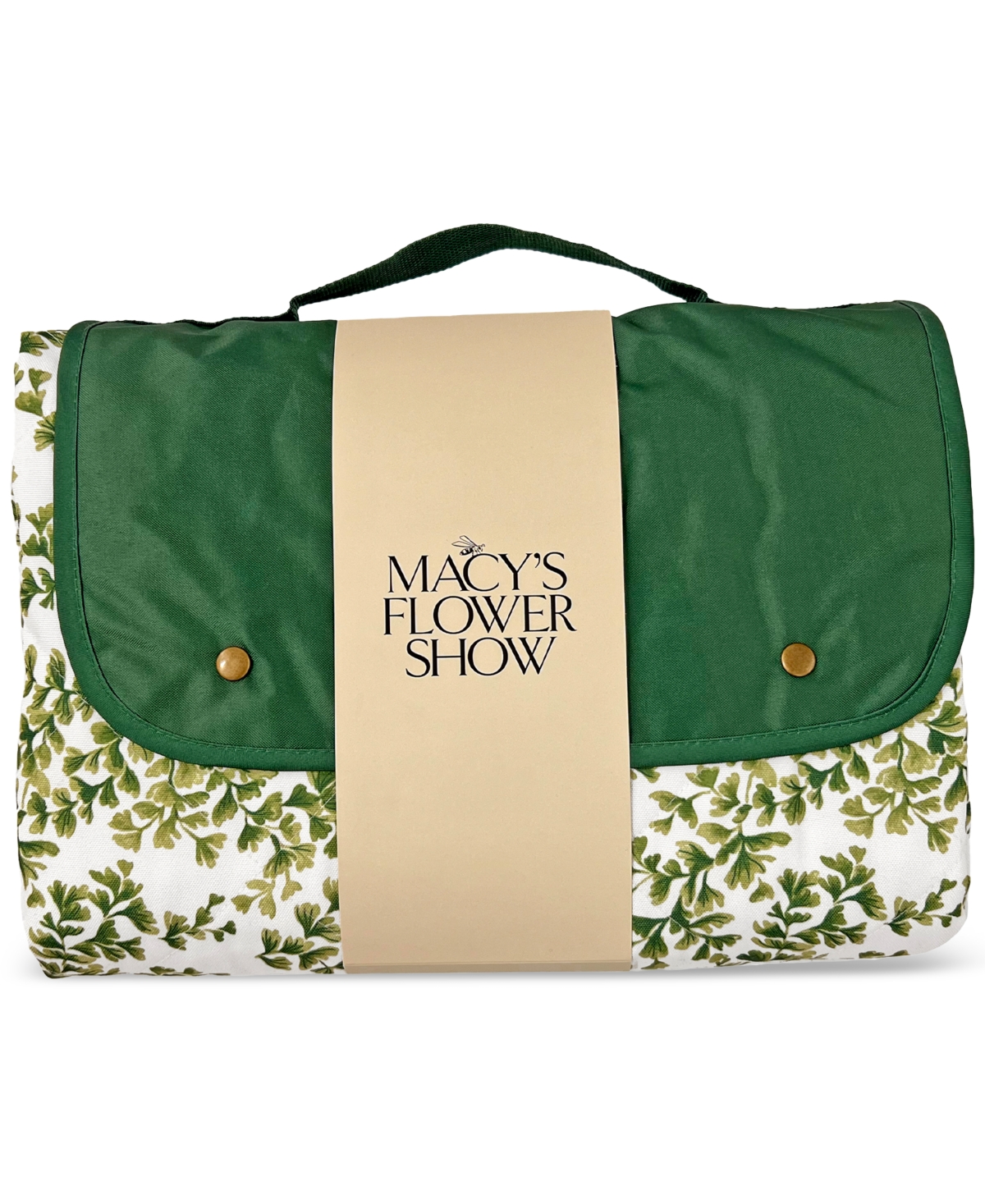 Flower Show Picnic Blanket with Carrying Pouch Set, 60" x 70", Created for Macy's - Green Leaf