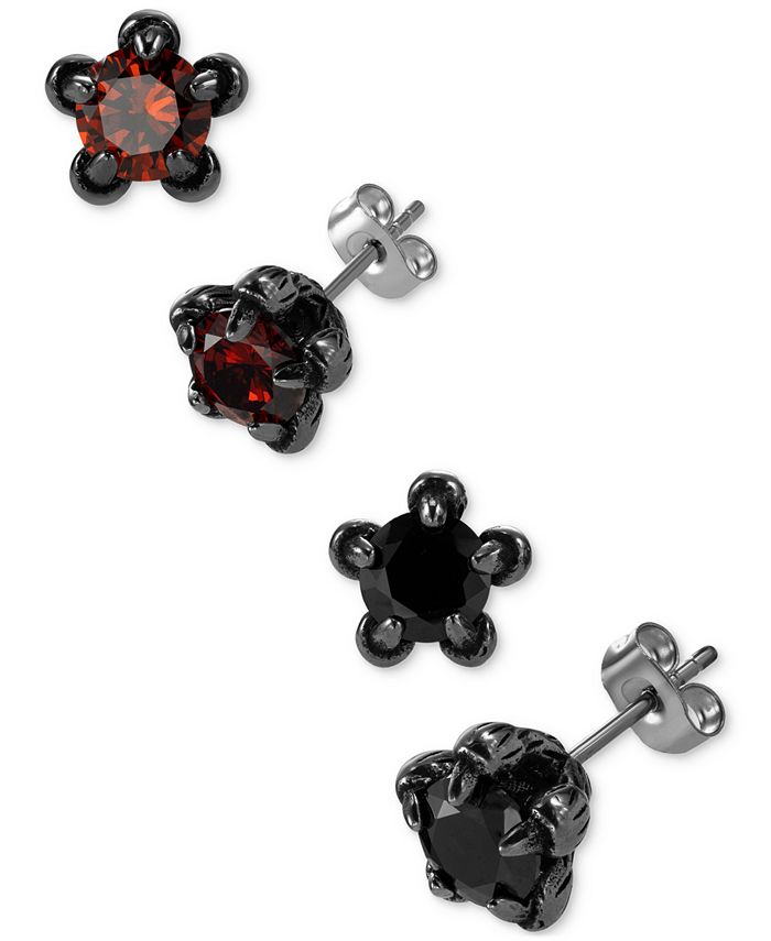Blackjack 2Pc. Set Men's Black & Red Cubic Zirconia StarSet Stud