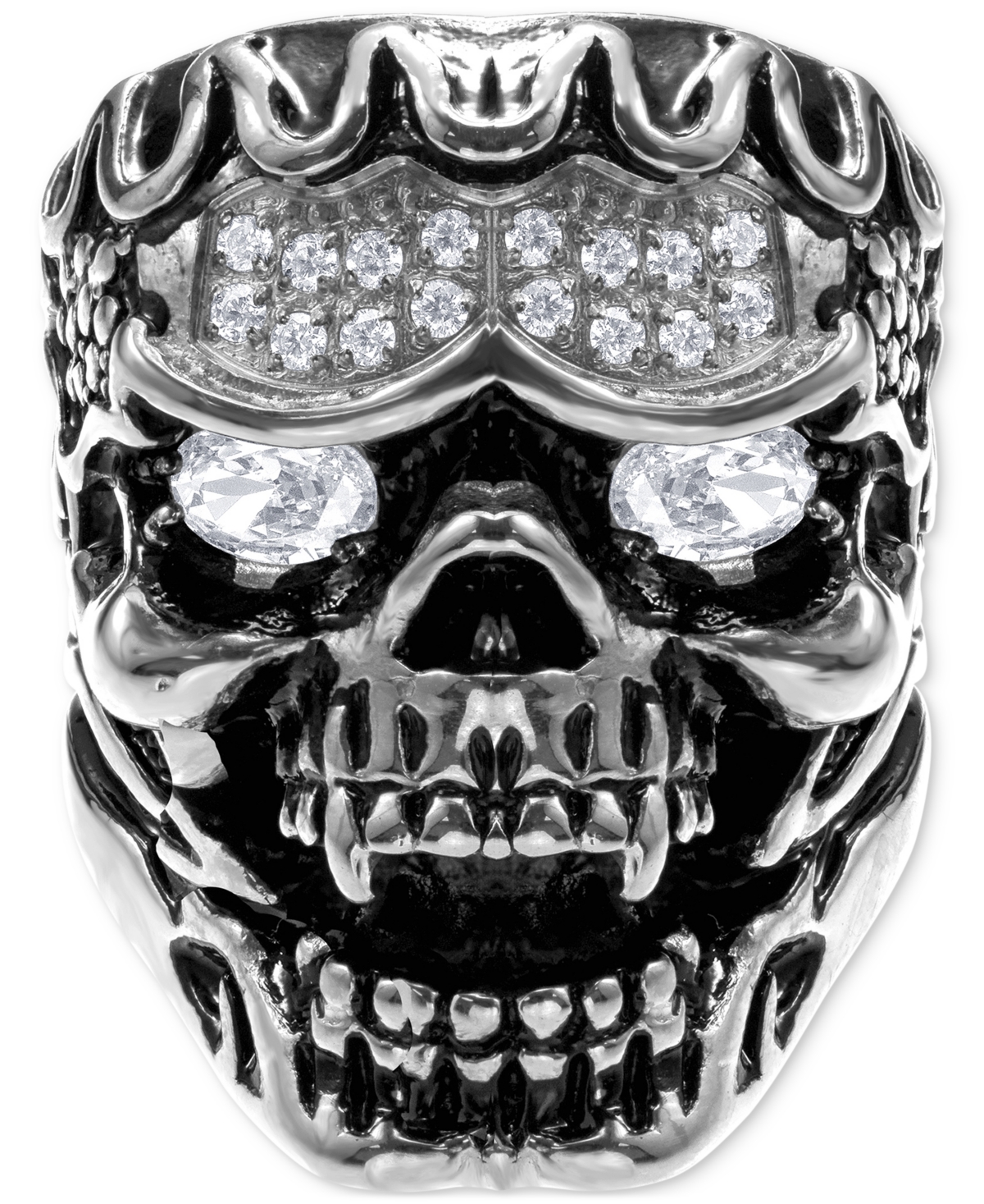 Shop Blackjack Cubic Zirconia Ornately Detailed Skull Statement Ring In Black,steel