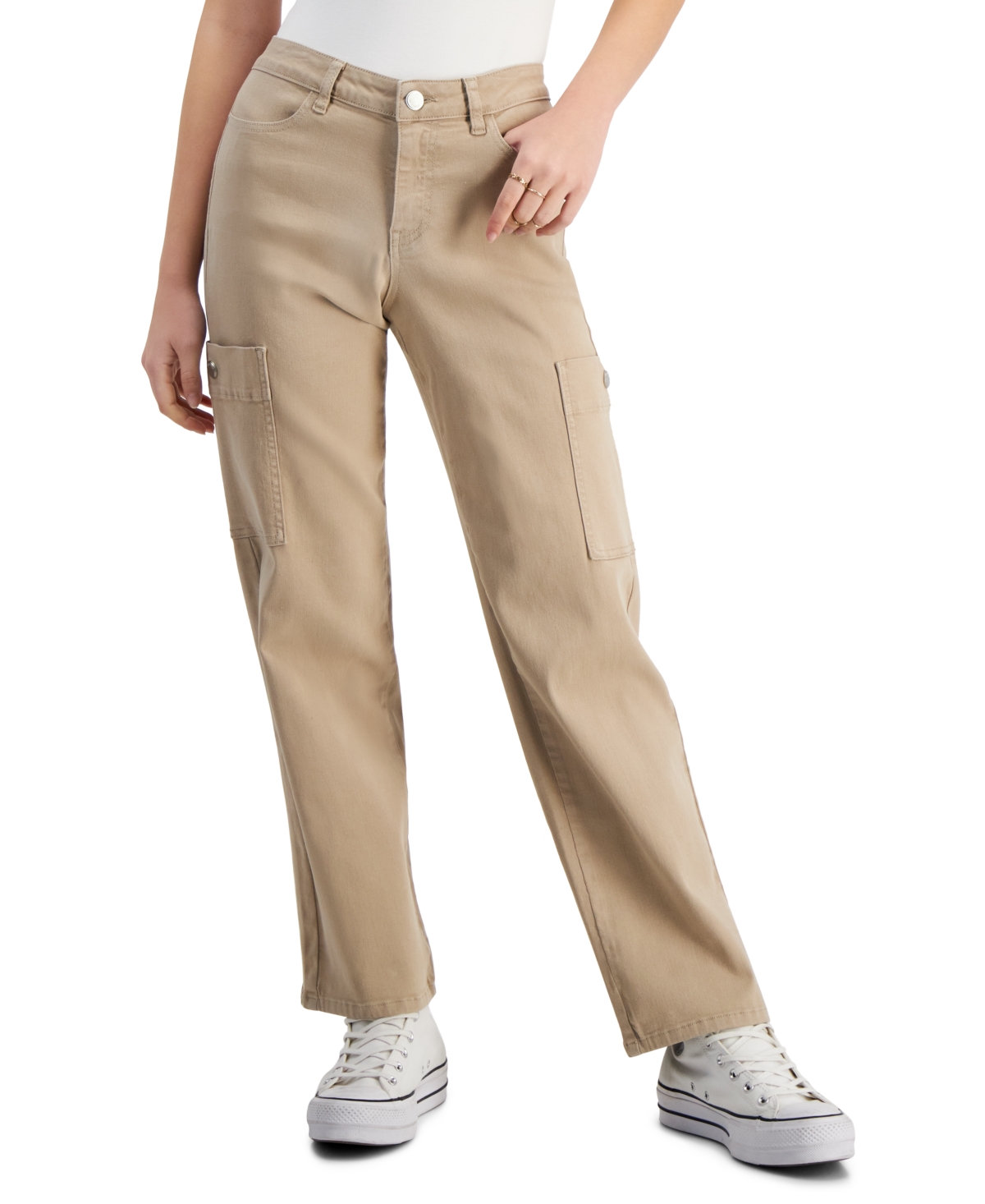 Dollhouse Juniors' Wide-leg Mid-rise Pants In Sand
