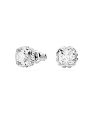 Rhodium Plated Square Cut Color Birthstone Stud Earrings