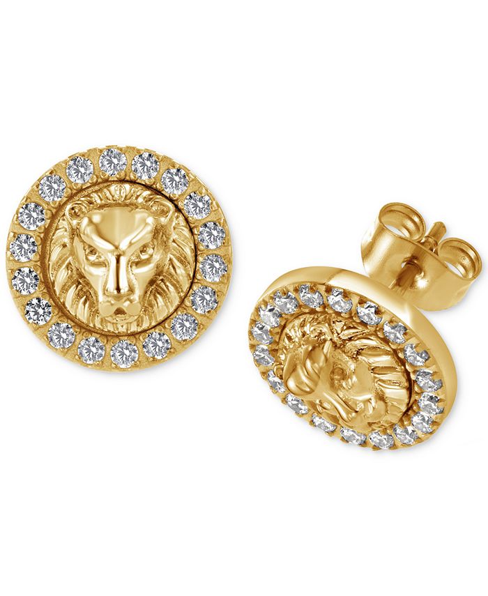 Blackjack Men's Cubic Zirconia Lion Stud Earrings in GoldTone Ion