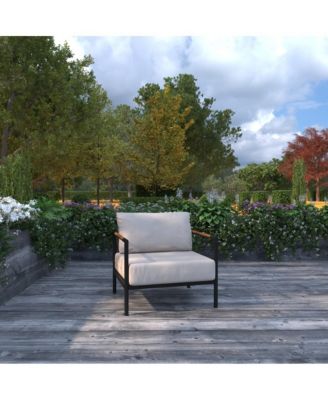 Eastport Outdoor Accent Chair With Removable Plush Fabric Cushions And Teak Accented Aluminum Frame