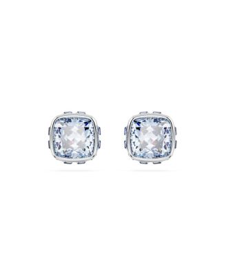 Rhodium Plated Square Cut Color Birthstone Stud Earrings