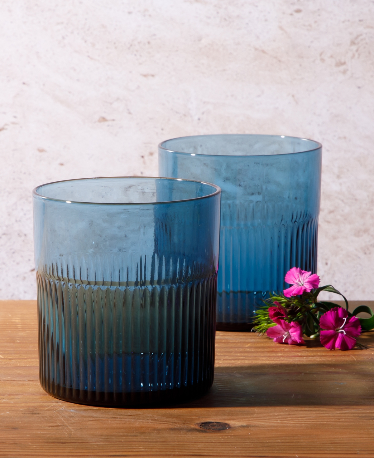 Bloomhouse 8 Pc Handmade Colored Glass 15 oz Coaster Set In Blue