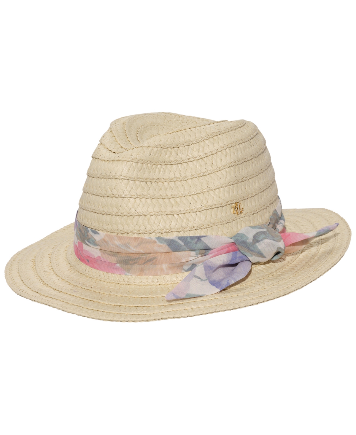 Shop Lauren Ralph Lauren Fedora With Floral Band With Knot Hat In Natural Multi