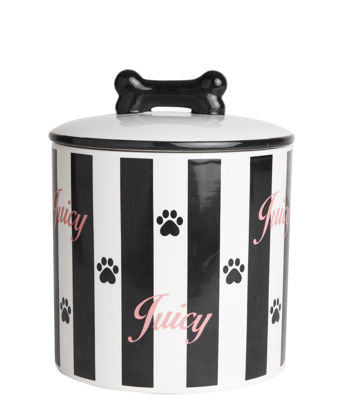Ceramic Treat Canister Stripe Pet Treat Container Dog or Cat Treat Jar - Black