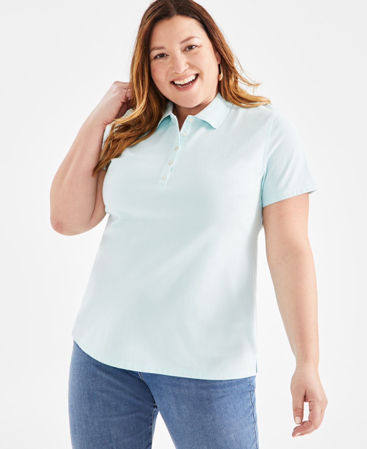 Plus Size Solid Cotton Polo Shirt, Created for Macy's - Lotus Pink