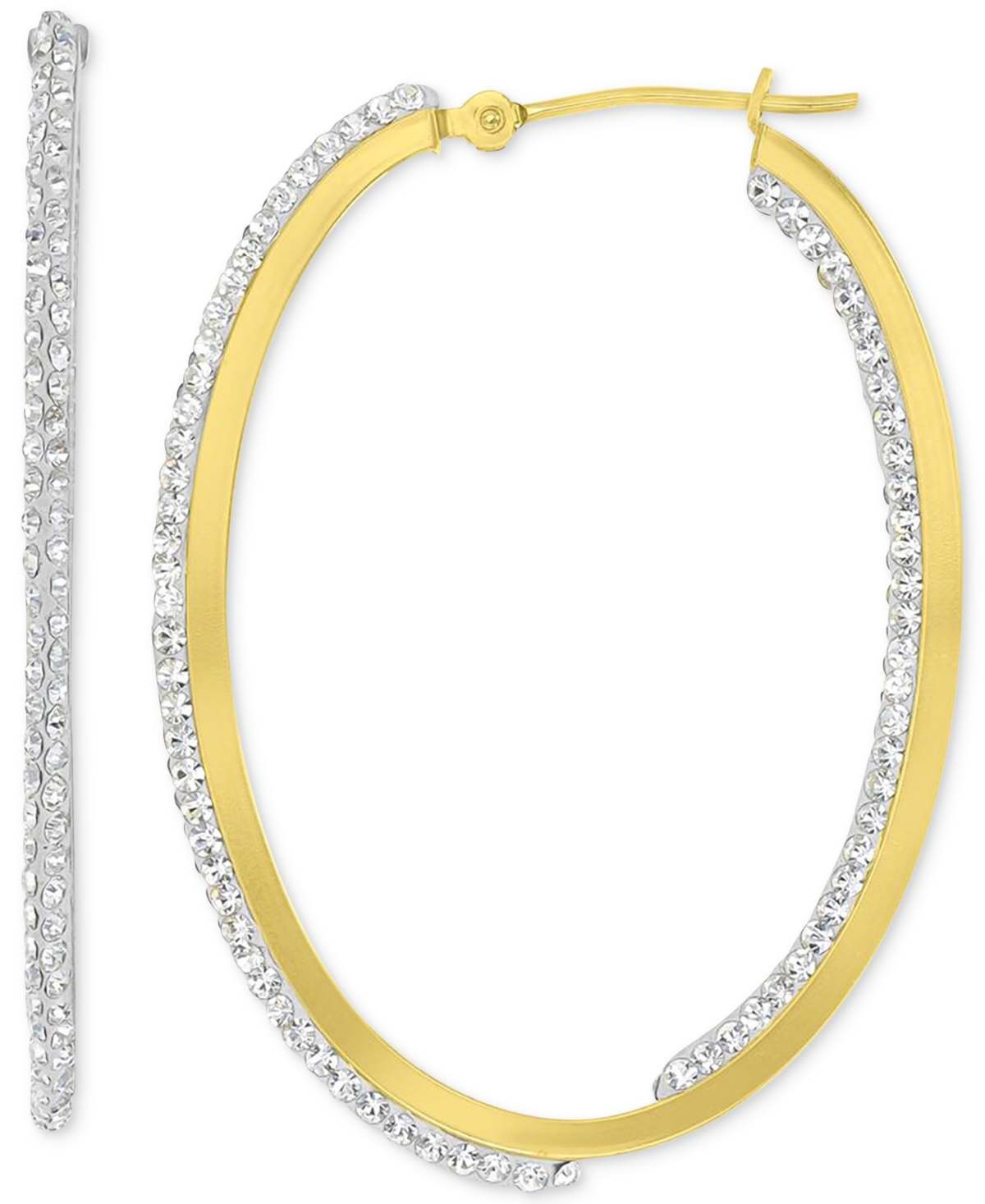Macy's Crystal Pave In & Out Medium Hoop Earrings In 10k Gold, 1.57" In Gold