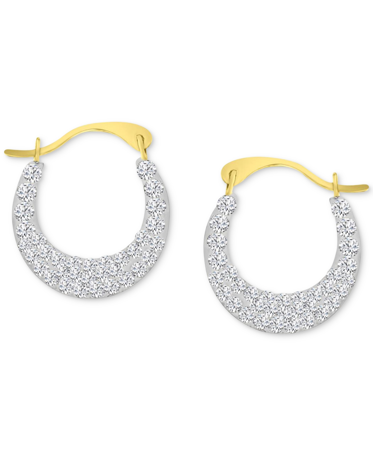 Crystal Pave Small Hoop Earrings in 10k Gold, 0.59" - Gold