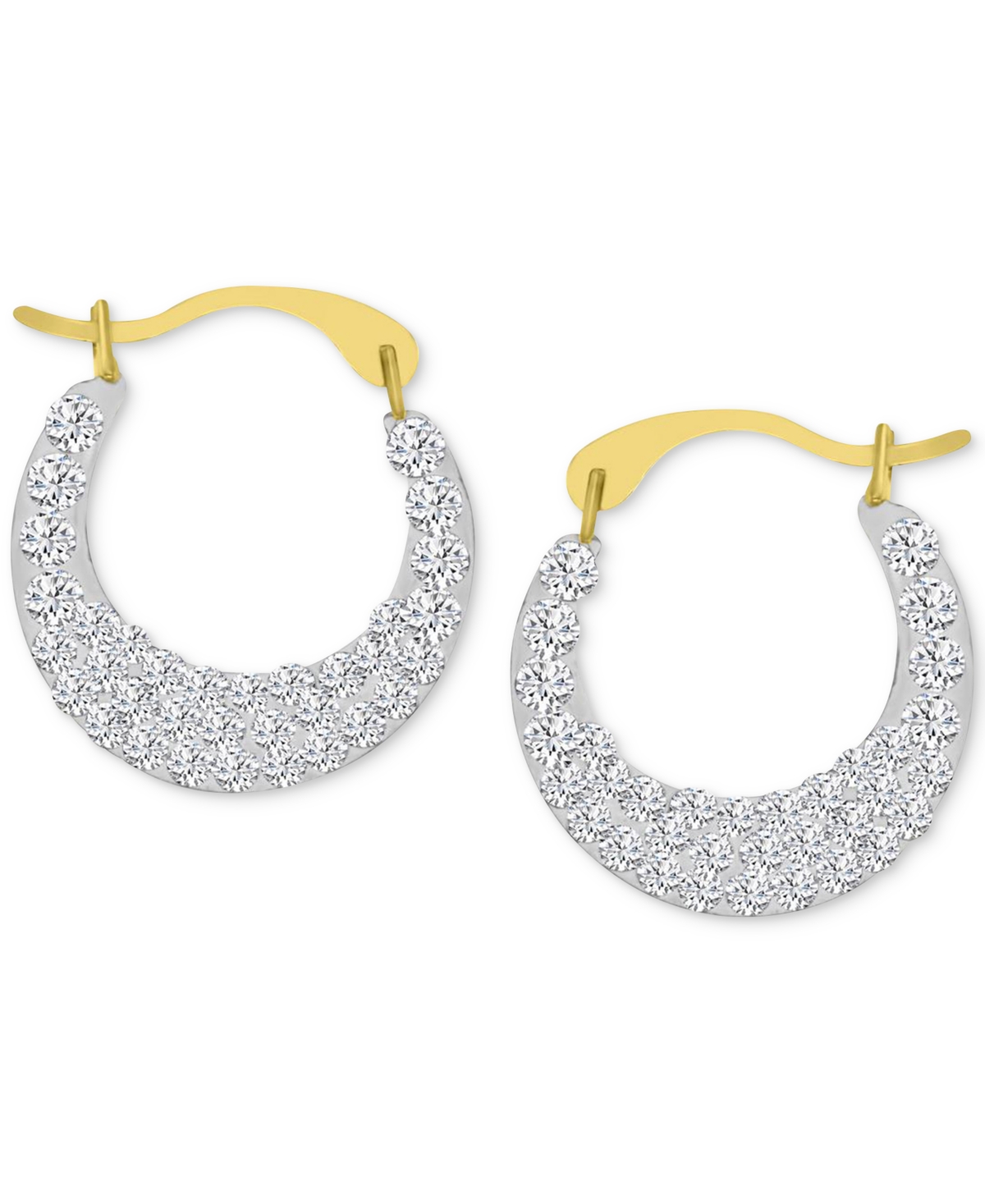 Crystal Pave Small Hoop Earrings in 10k Gold, 0.61" - Gold