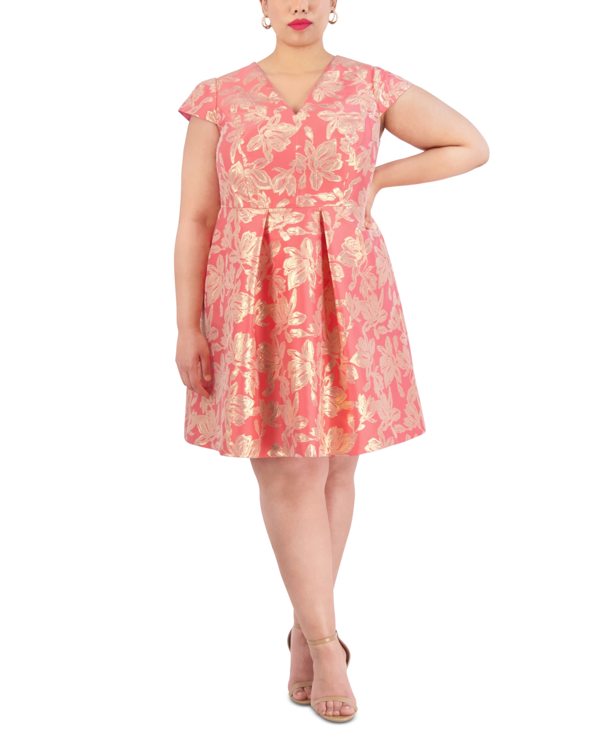 Shop Vince Camuto Plus Size Metallic Jacquard Fit & Flare Dress In Pink