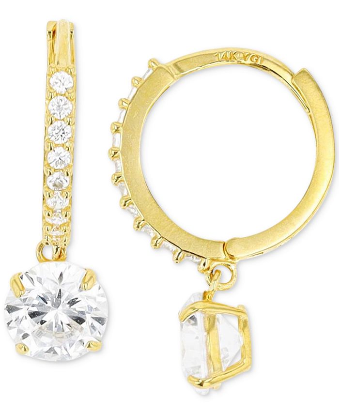 Macy's Cubic Zirconia Dangle Hoop Drop Earrings in 14K Gold-Plated ...