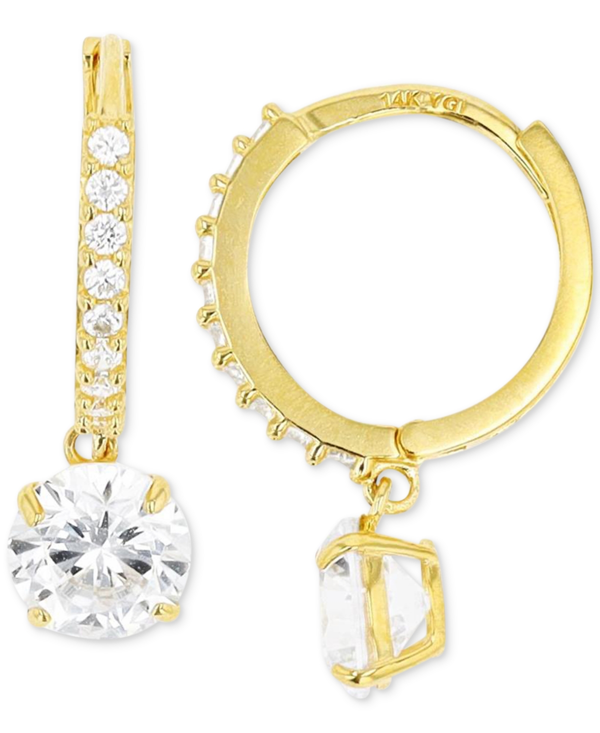Cubic Zirconia Dangle Hoop Drop Earrings in 14K Gold-Plated Sterling Silver - Gold