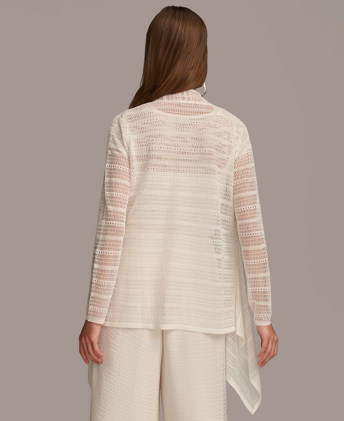 Charter Club Women's Pointelle Pattern Open Front Cardigan White Size Large