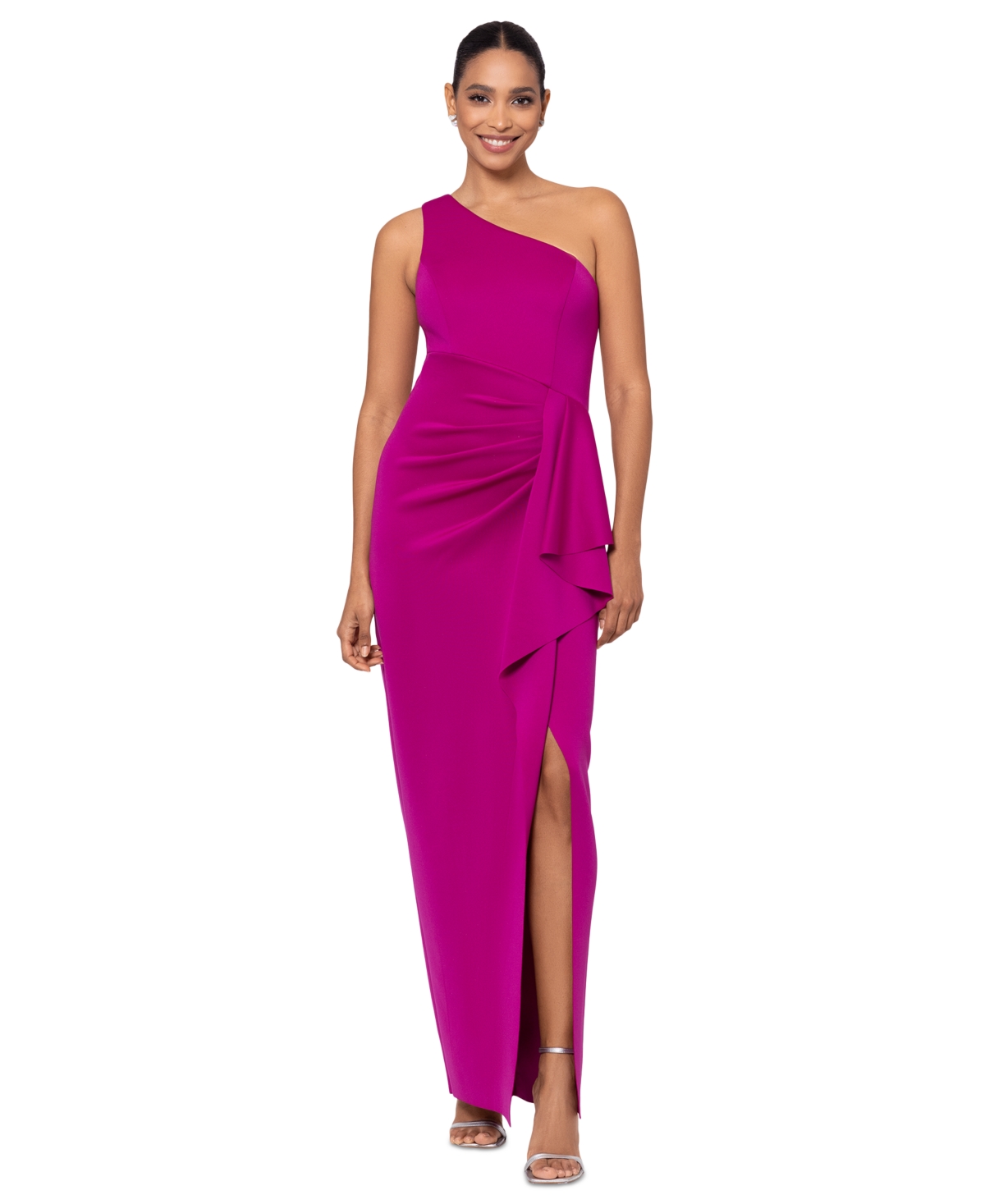 Xscape Women's One-shoulder Ruffled Long Fit & Flare Dress In Orchid