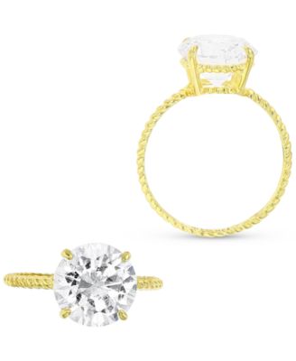 Cubic Zirconia Solitaire Textured Shank Engagement Ring in 10k Gold