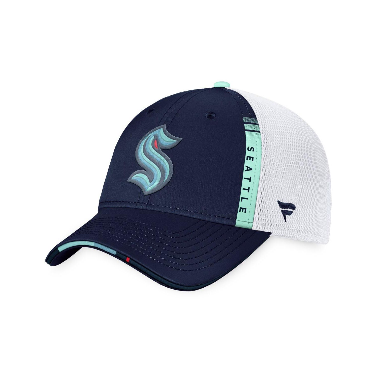 Men's Navy, White Seattle Kraken 2022 NHL Draft Authentic Pro On Stage Trucker Adjustable Hat