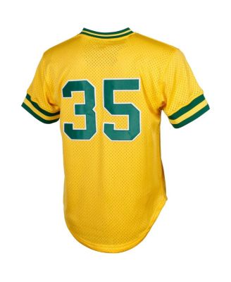 Men's Rickey Henderson Yellow Oakland Athletics Cooperstown Mesh Batting Practice Jersey