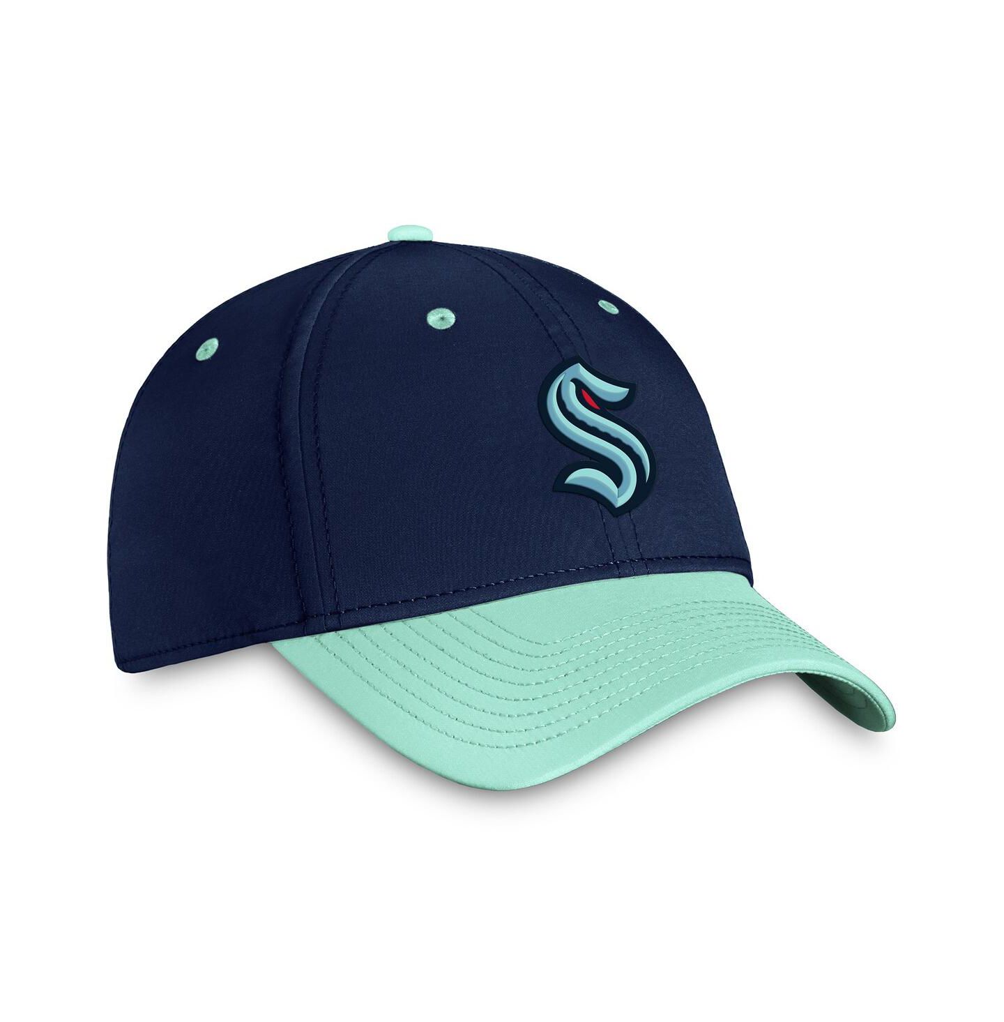 Мужская кепка Fanatics Deep Sea Blue, Light Blue Seattle Kraken Authentic Pro Rink Two-Tone Flex Hat — фото 4