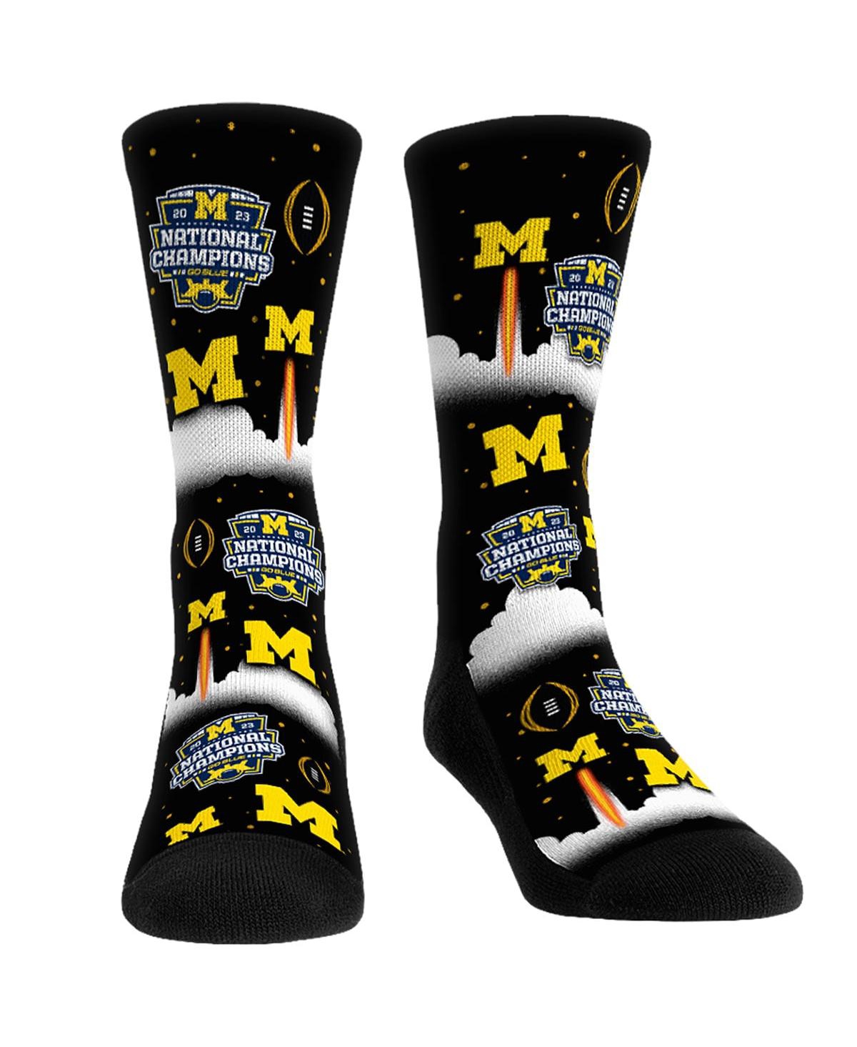 Men's and Women's Rock 'Em Socks Navy Michigan Wolverines College Football Playoff 2023 National Champions Liftoff All-Over Crew Socks - Navy