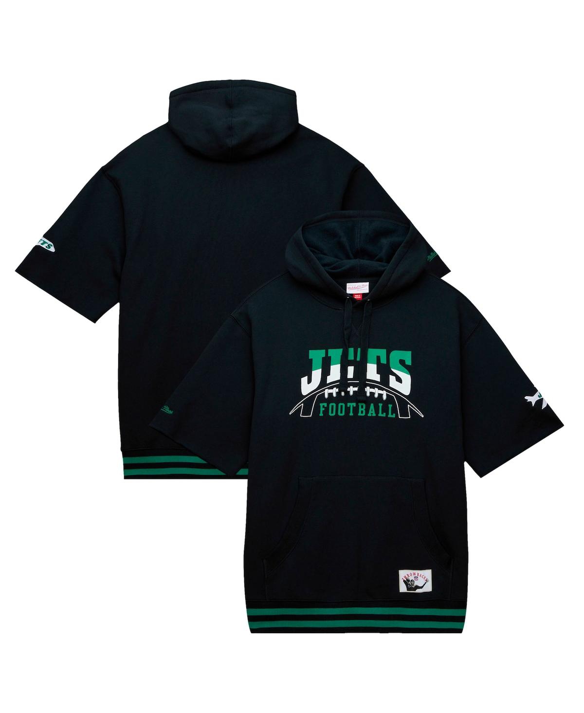 Mitchell & Ness Men's  Black New York Jets Pre-game Short Sleeve Pullover Hoodie In Black