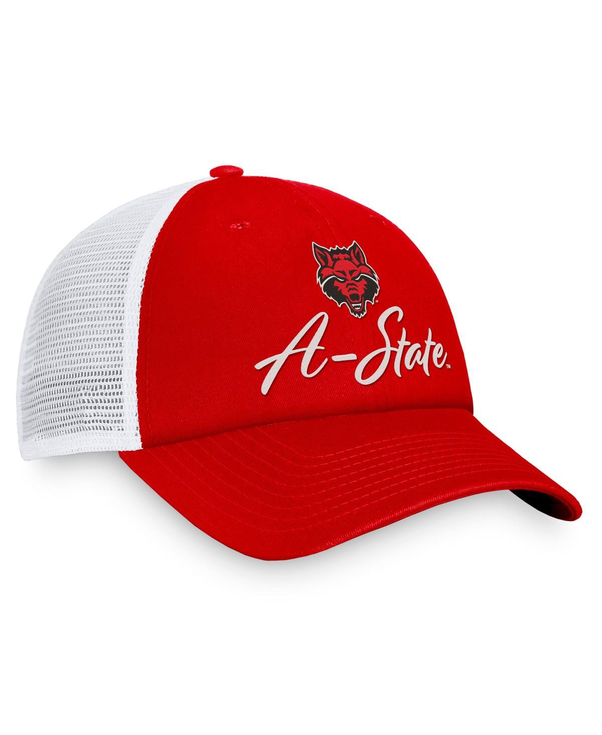 Shop Top Of The World Women's  Scarlet, White Arkansas State Red Wolves Charm Trucker Adjustable Hat In Scarlet,white