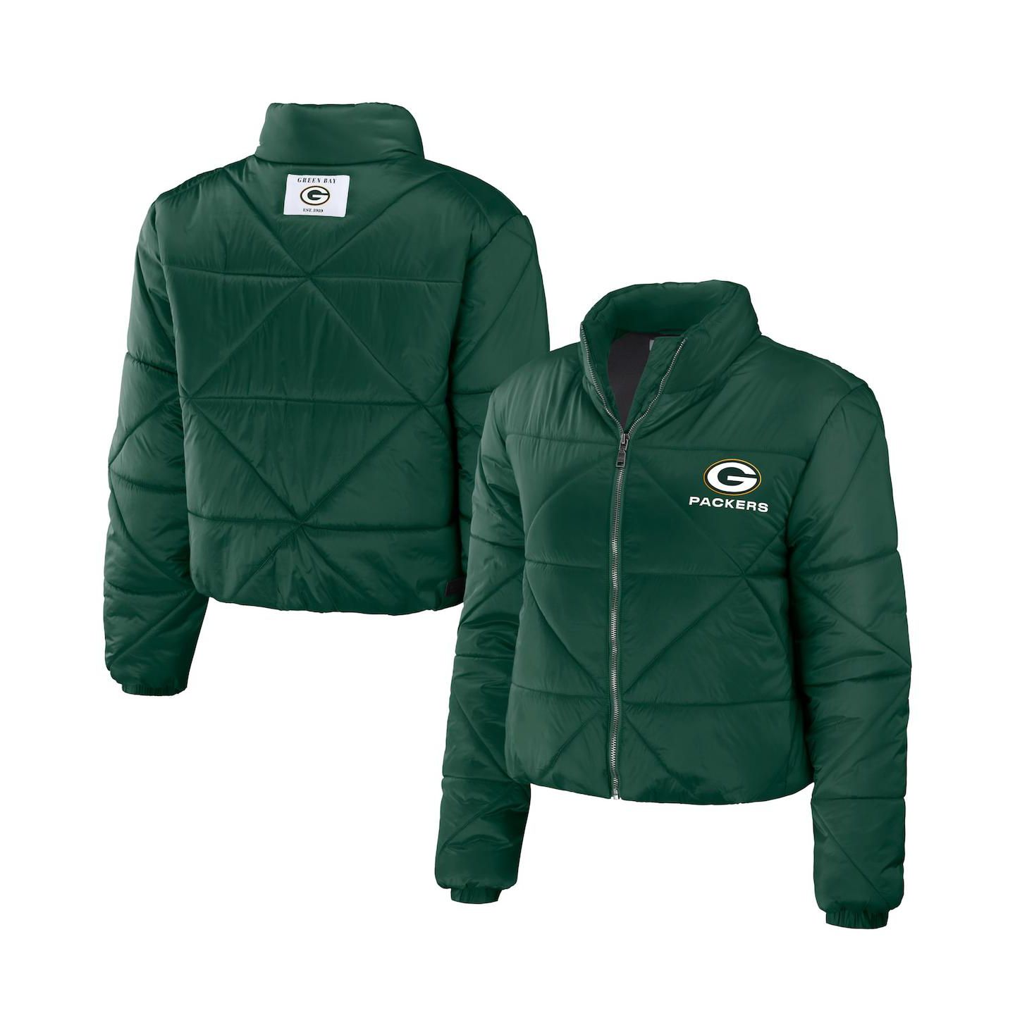 Женская куртка WEAR by Erin Andrews Green Green Bay Packers Cropped Puffer Full-Zip — фото 1