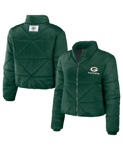 Женские куртки WEAR by Erin Andrews Women's Green Green Bay Packers Cropped Puffer Full-Zip Jacket