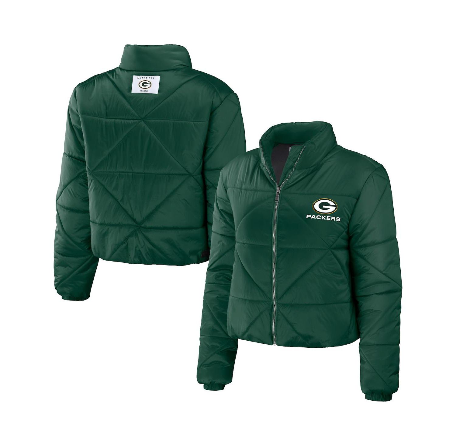 Women's Green Green Bay Packers Cropped Puffer Full-Zip Jacket
