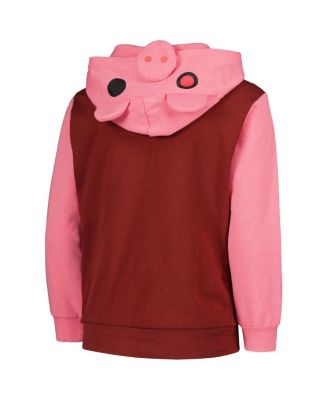Big Boys Maroon Piggy Hoodie Full-Zip Sweatshirt