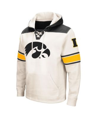 Men's Cream Iowa Hawkeyes Big and Tall Hockey Lace-Up Pullover Hoodie