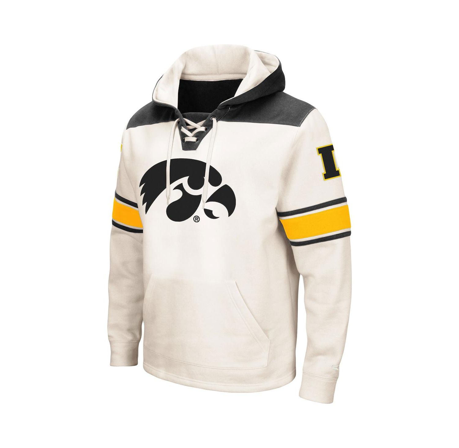 Men's Cream Iowa Hawkeyes Big and Tall Hockey Lace-Up Pullover Hoodie