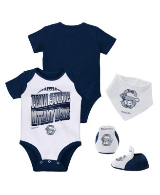 Baby Boys and Girls Navy, White Penn State Nittany Lions 3-Pack Bodysuit, Bib and Bootie Set