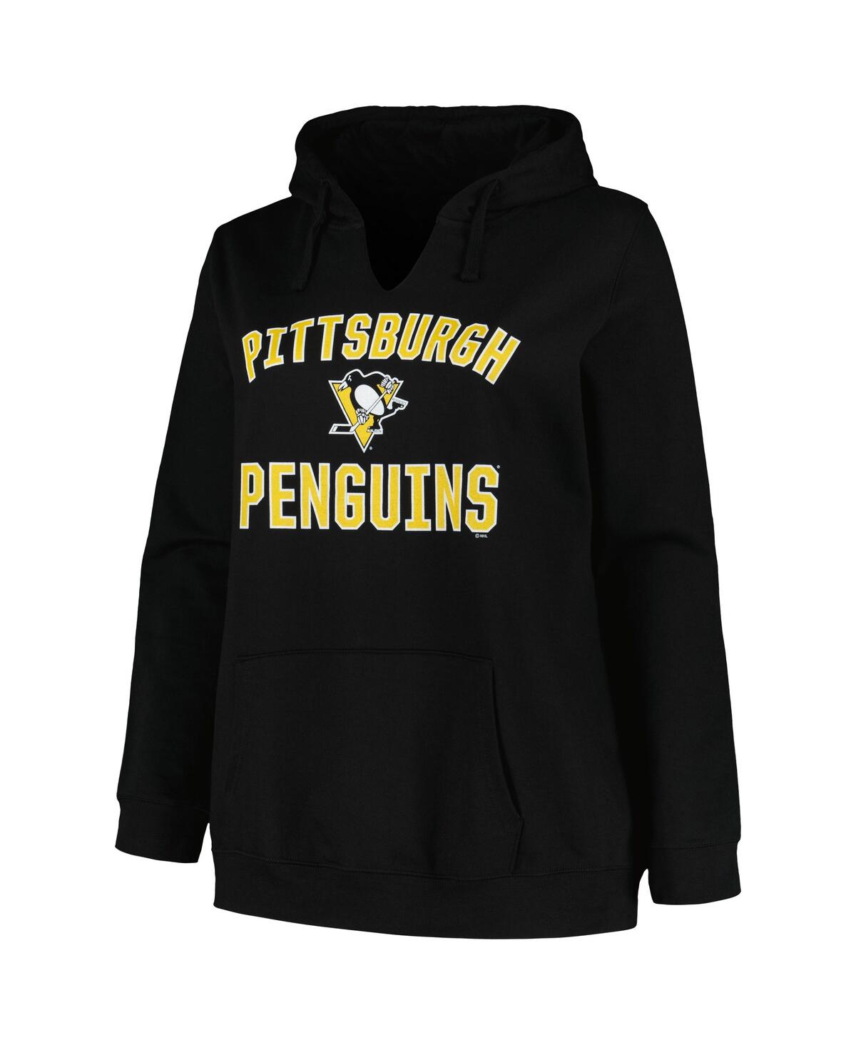 Shop Profile Women's  Black Pittsburgh Penguins Plus Size Arch Over Logo Pullover Hoodie