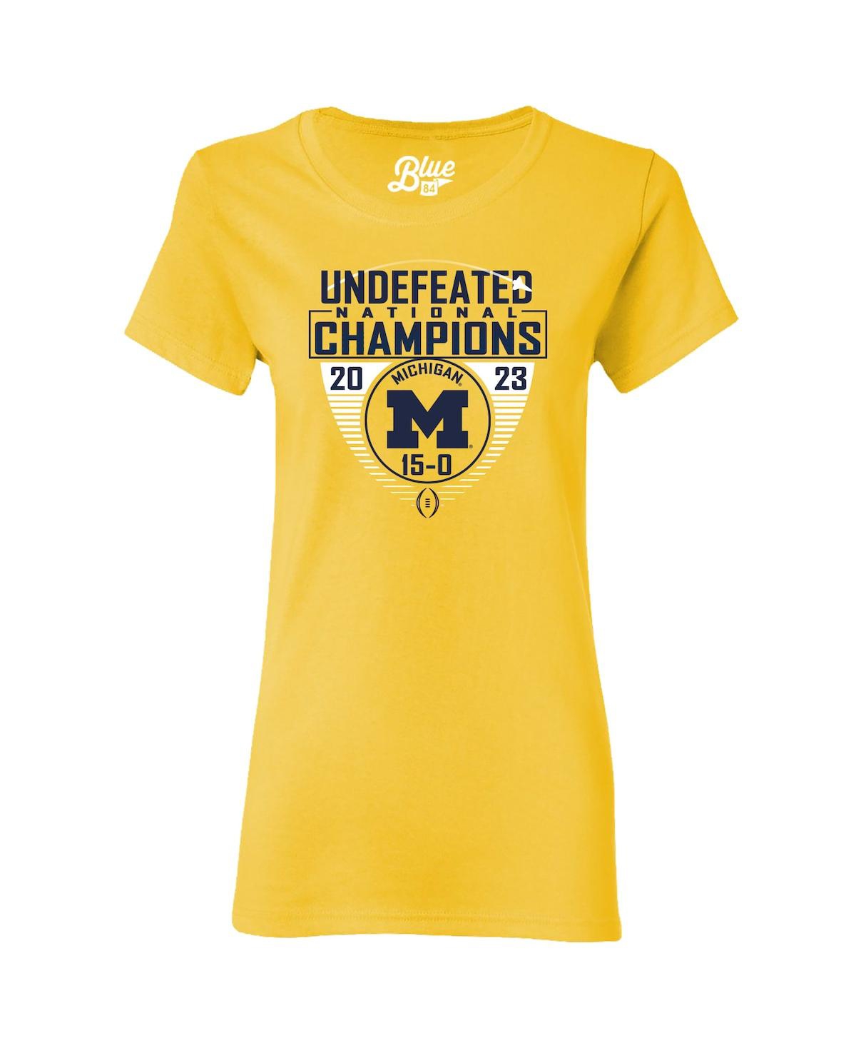 Women's Blue 84 Maize Michigan Wolverines College Football Playoff 2023 National Champions Draft Pick Undefeated T-shirt - Maize