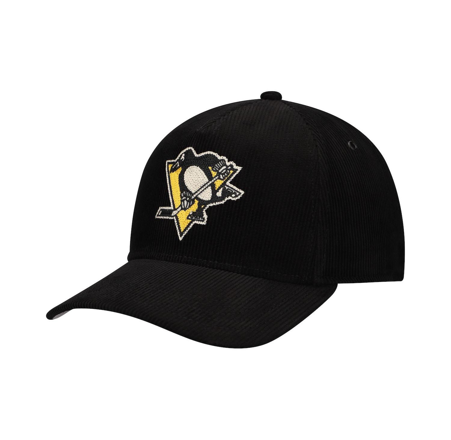 Men's Black Pittsburgh Penguins Corduroy Chain Stitch Adjustable Hat