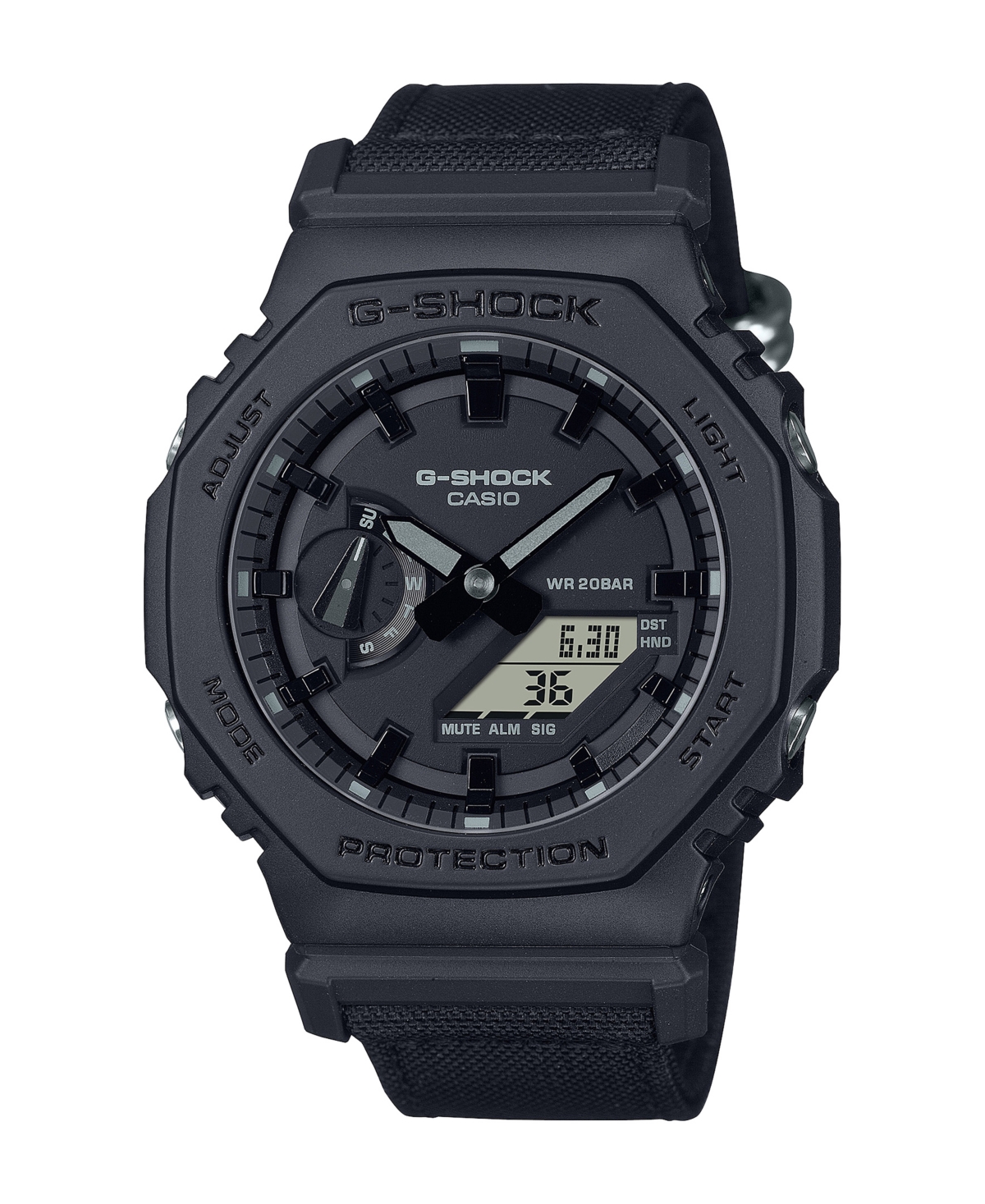 Men's Analog Digital Black Cordura and Resin Watch, 45.4mm, GA2100BCE-1A - Black