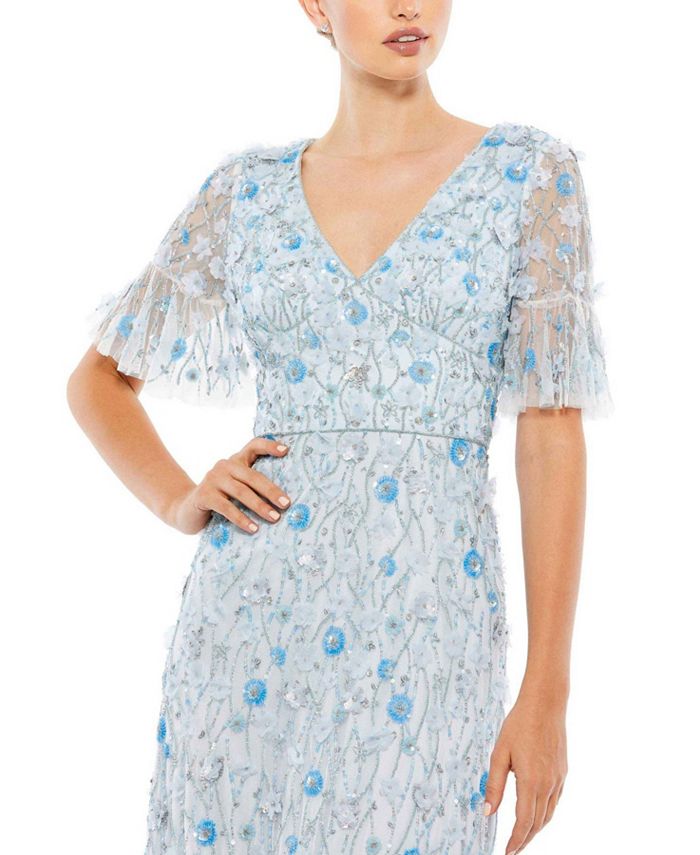 Mac Duggal Women's Embellished V Neck Empire Waist Ruffle Hem Gown - Macy's